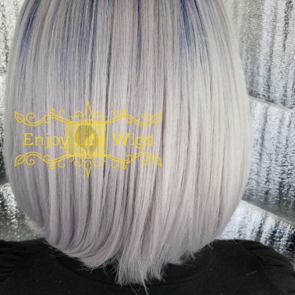 Wowfactor blonde grey blue root humanblend bob wig